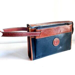 Vintage Delane Canada Black Brown Leather Convertible Clutch Wristlet